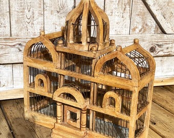 Vintage Wooden Bird Cage with Dome Taj Mahal Architectural Birdcage Farmhouse Decor