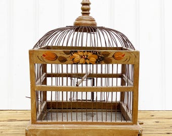 Vintage Wood & Wire Bird Cage – Tunisian Onion Dome Style With