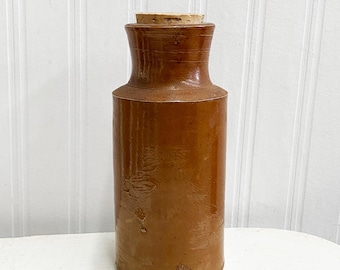 Antique Brown Stoneware Bottle with Cork Pottery Ink Pot