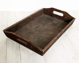 Rustic Wooden Serving Tray with Handles, Farmhouse Decor