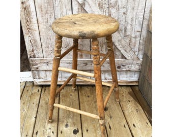RARE Antique Primitive Wooden Stool Rustic Decor Plant Stand