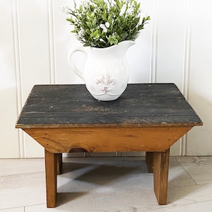 Hand Made Rustic Wooden Stool with Weathered Top and Natural Pine Legs