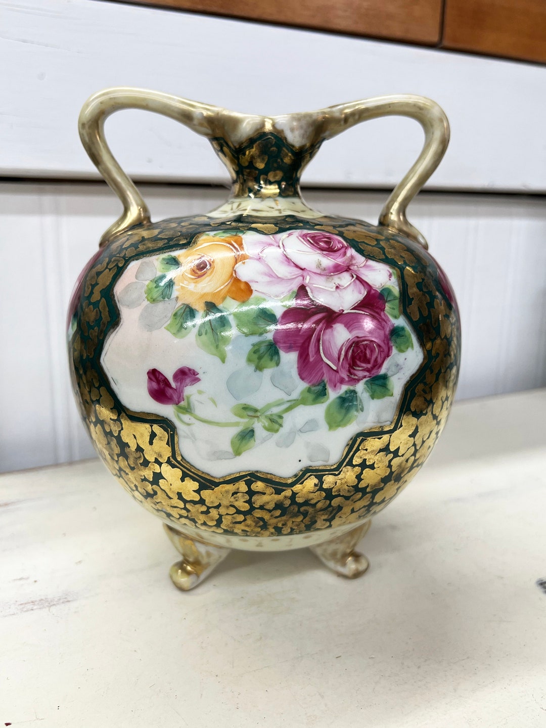 RARE Antique Nippon Hand Painted Vase Roses With Gold Accents - Etsy