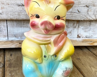 Vintage Treasure Craft Farmer Pig Cookie Jar - Etsy