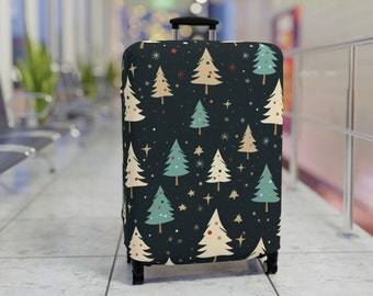 Holiday Trees Print Luggage Cover, Travel Gifts, Vacation Gifts, Unique Colorful Suitcase Protector, Luggage Wrap, Luggage Cover