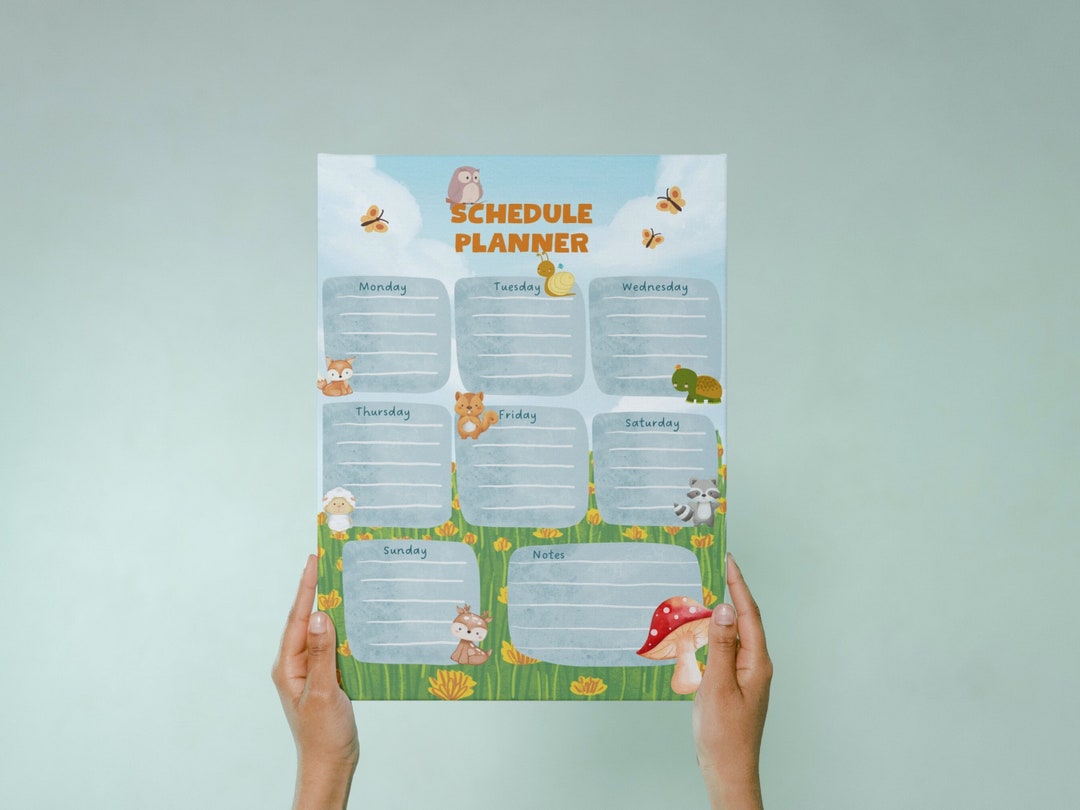 Printable Animal Schedule Planner for Children Sizes A4,A3