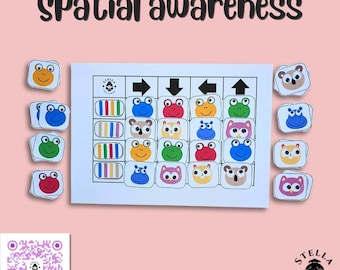 Gioco di griglia logica stampabile per bambini - Abbinamento di animali e tracciamento visivo, attività di consapevolezza spaziale / Abilità cognitive prescolari in formato PDF