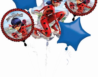 Amscan Lot de 5 ballons en aluminium Miraculous Ladybug