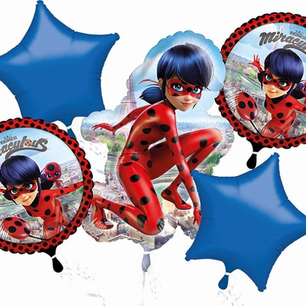 Amscan Lot de 5 ballons en aluminium Miraculous Ladybug