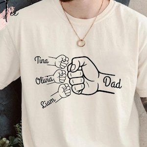 Custom Fist Bump Dad Shirt, Dad Shirt With Kids Names, Father&#39;s Day Gift, New Dad Shirt, New Dad Gift, Personalized Grandpa Shirt