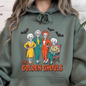 The Golden Ghouls Sweatshirt, The Golden Girls Horror Halloween Blood Moon Sweatshirt, Halloween Shirt, Pumpkin Tee Sweater, Spooky Hoodie