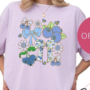 Blueberry Floral Coquette Shirt, Blueberry Shirt, Cute Coquette Blueberries Tee, Summer Fruit Shirt, Blueberry Lover Food Tee