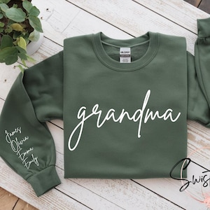 Personalized Grandma Sweatshirt Est Year with Grandkids Names on Sleeve, Mothers Day Gift, Birthday Gift for Grandma, New Grandma Sweater