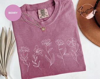 Chemise fleurs sauvages Comfort Colors®, chemise cottagecore floral, chemise botanique, chemise fleurs, chemise nature, t-shirt fleurs sauvages, chemise fleurs sauvages