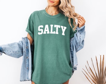 T-shirt Salty Comfort Colors, trendy strandshirt, zomer T-shirt, vakantieshirt, preppy kleding voor meisjes, leuke zomeroutfits voor vrouwen
