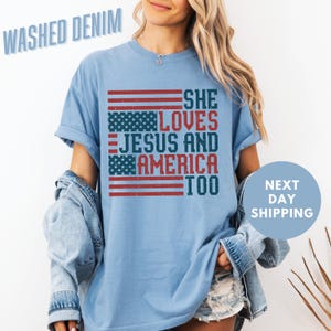 Retro USA Shirt, She Loves Jesus And America Too, Womens USA Crewneck Shirt, USA Shirt, America Shirt, 4th of July Tee