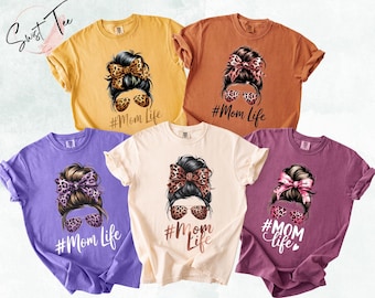 Chemise à lunettes, chemise à imprimé léopard, chemise femme à chignon, chemise vie de maman, t-shirt fête des mères, chemise cadeau femme, chemise femme personnalisée
