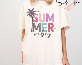 Brushstroke Summer Vibes Shirt, Comfort Colors® Summer Beach Lover Shirt, Coastal Aesthetic Flamingo Tee, Ocean Lover Gift, Beach Vacation