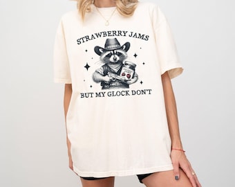 Comfort Colors® Raccoon Shirt, Strawberry Jams But My Glock Dont, Funny Raccoon Shirt, Funny Meme T-Shirt, Vintage 90s Raccoon Shirt