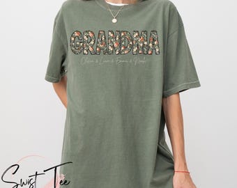 Camisa personalizada para abuela con colores cómodos, camisa floral para abuela con nombres de nietos, regalo para abuela, regalo para el Día de la Madre, regalo para abuela