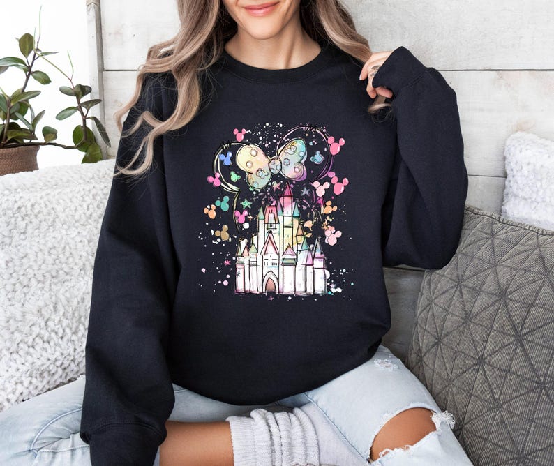 Disney Minnie Castle Sweatshirt, Magical Castle Sweater, Disney Watercolor Castle Hoodie, Disneyland Sweatshirt, Minnie Ears Hoodie image 6