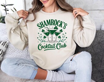 St. Patrick's Day-sweatshirt, Shamrocks Coctail Clup-sweater, groene St. Pats Day-top, outfit Ierse pub, grappige klavertrui, Ierse hoodie