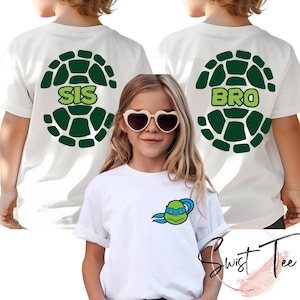 Custom Family Ninja Turtles Tee, Ninja Turtles Matching T-shirt, Personalized Family Matching Turtles TShirt, Front Back Ninja Turtles Tee