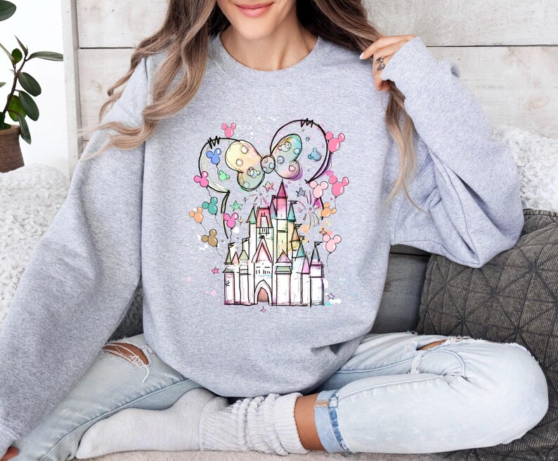 Disney Minnie Castle Sweatshirt, Magical Castle Sweater, Disney Watercolor Castle Hoodie, Disneyland Sweatshirt, Minnie Ears Hoodie image 3