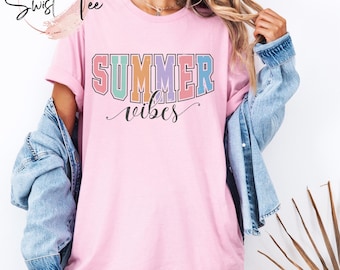 Comfort Colors Summer Vibes Tshirt, Neon Trendy Summer Shirt, Summer Shirt, Distressed Beach Tee, Sunshine Shirt, 2025 Trendy Women's Shirt