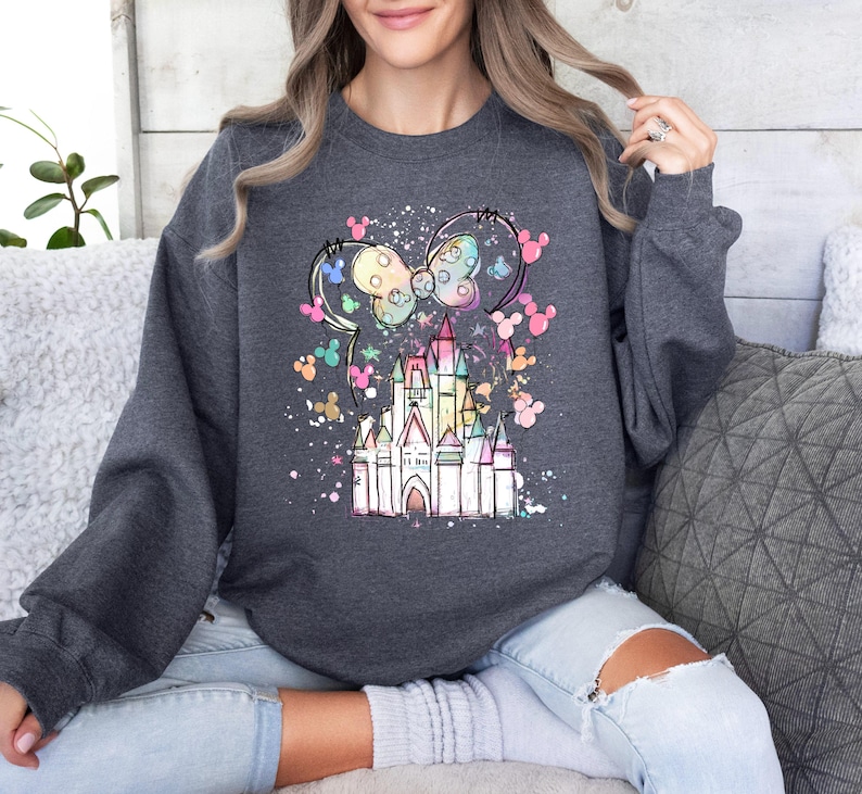 Disney Minnie Castle Sweatshirt, Magical Castle Sweater, Disney Watercolor Castle Hoodie, Disneyland Sweatshirt, Minnie Ears Hoodie image 5
