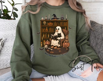 Sudadera retro de fantasma leyendo libros, fantasma de bibliotecario para Halloween, sudadera de profesor para Halloween, camiseta de Halloween, regalo para profesor, escuela Boo