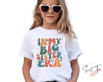 Camiseta de hermana mayor, regalo de anuncio de embarazo, camiseta de la era de mi hermana mayor, camiseta de colores cómodos para niñas