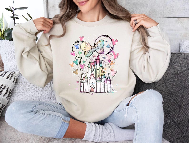 Disney Minnie Castle Sweatshirt, Magical Castle Sweater, Disney Watercolor Castle Hoodie, Disneyland Sweatshirt, Minnie Ears Hoodie image 2