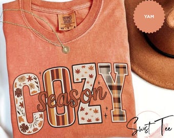 Comfort Colors® Cozy Season Shirt, Fall Season T-Shirt, Autumn Cozy Shirt, Cute Cozy Season T-Shirt, Floral Cozy Seaon Tee, Girl Fall Shirt