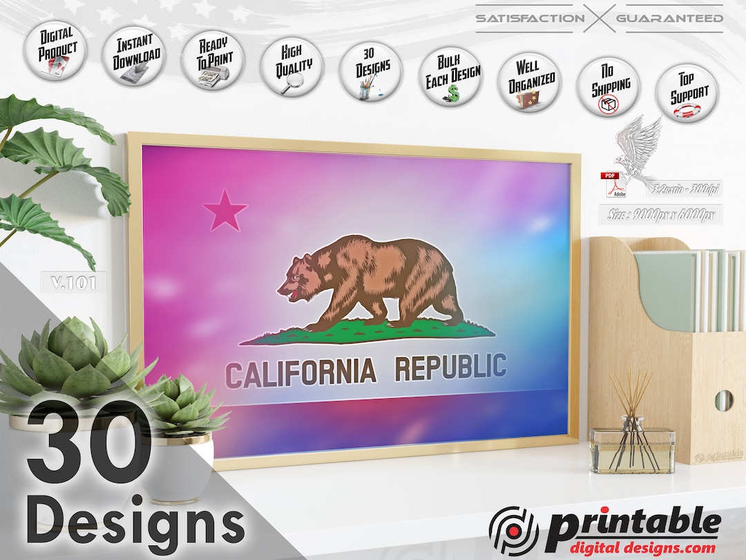 California State Flag Printable Digital Wall Art Digital Art Digital ...