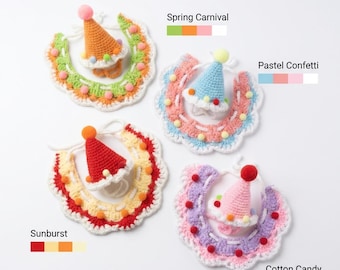 Cute Cat Birthday Outfit Crochet Collar for Cats Clothes Knitted Neckwear Cute Cat Hat Handmade Cat Accessory Adjustable Bib Cat Lover Gift