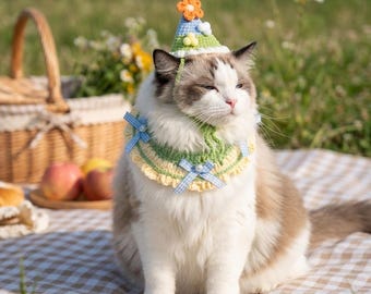 Handmade Crochet Cat Hat with Flower | Cute Pet Beanie for Kitten & Small Dogs | Soft Knit Costume Accessory | Fun Photo Prop | Gift for Cat