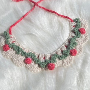 Cute Spring Summer Crochet Collar for Cats Clothes Knitted Neckwear Outfit Handmade Cat Accessory Strawberry Adjustable Bib Cat Lover Gift