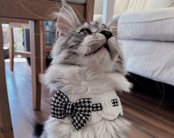 Cute Soft Kitten Collar with Bow Pet Fashion Cat Clothes Cat Costume Outfit Wear Handmade Crochet Pet Accessories Neckwear Bib