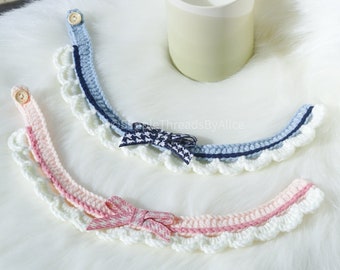 Adjustable Cute Crochet Soft Ribbon Kitten Collar Pet Costume Cat Clothes Dog Outfit Fashion Wear Handmade Accessory Blue Neckwear Pink Bib