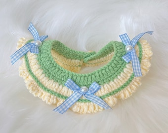 Cute Crochet Soft Green Cat Collar Pet Costume Cat Clothes Kitten Outfit Dog Clothing Handmade Accessory Adjustable Neckwear Kawaii Bow Bib