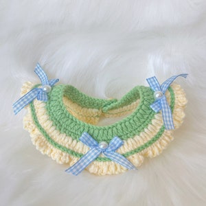 Cute Crochet Soft Green Cat Collar Pet Costume Cat Clothes Kitten Outfit Dog Clothing Handmade Accessory Adjustable Neckwear Kawaii Bow Bib