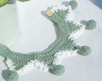 Cute Soft Adjustable Green Kitten Crochet Cat Collar Costume Cat Clothes Knit Neckwear Outfit Handmade Cat Accessory Bib Bandana Cat Lover