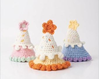 Handmade Crochet Ice Cream Cat Hat with Ruffles & Flower | Cute Pet Costume for Cats Kittens | Birthday Party Hat | Fun Photo Prop