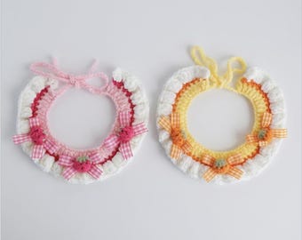 Adjustable Crochet Cat Collar Cute Pink Ruffle Strawberry Bow Collar for Kittens & Cats Orange Pet Collar Pet Clothes Cat Outfits