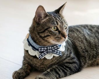 Adjustable Cute Crochet Soft Ribbon Kitten Collar Pet Costume Cat Clothes Dog Outfit Fashion Wear Handmade Accessory Blue Neckwear Pink Bib