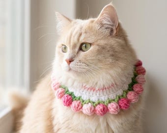 Crochet Tulip Flower Cat Collar Pet Collar Handmade Floral Cat Accessory Cute Kitten Photo Prop Small Dog Outfit Spring Cat Costume