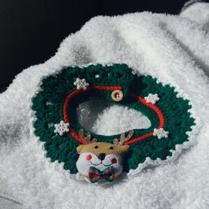 Cute Christmas Crochet Cat Collar Clothes for Cats Pet Costume Cat Outfit Fashion Wear Handmade Cat Accessory Red Bell Neckwear Green Bib image 4