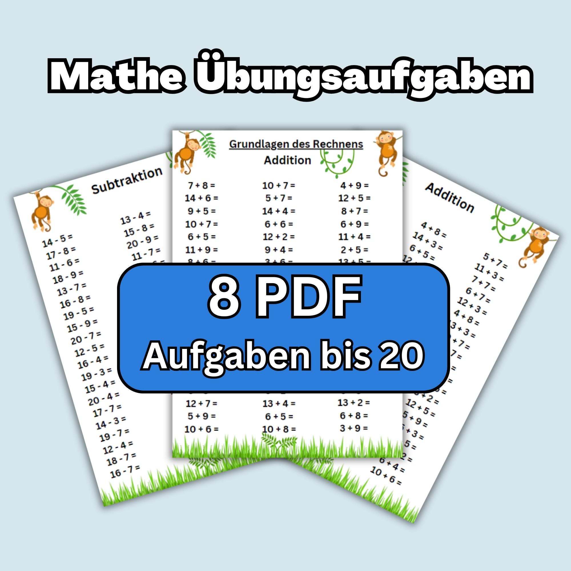 Mathe Übungsaufgaben Mathe Lernmaterial, 8 PDF Seiten Addition und