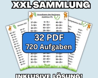 Math problems for elementary school up to 100 // Addition, subtraction, multiplication and division // XXL math practice problem collection // A4 PDF